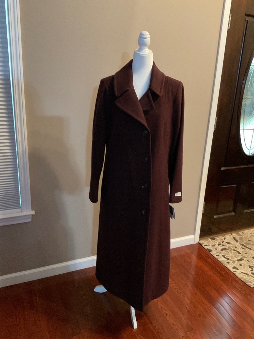 Anne Klein Wool/Cashmere Merlot Ladies Full Length Winter Coat Sz 12 - New/Tags